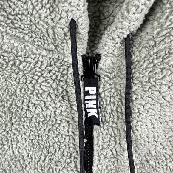 PINK Victorias Secret Hoodie Womens Med Sherpa Fleece Pullover Kangaroo Pocket - Picture 4 of 13